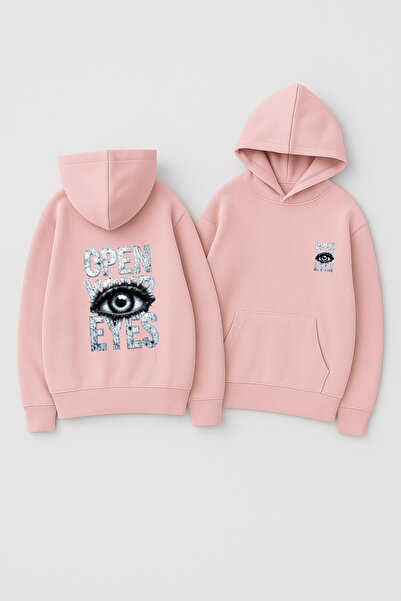 CLASSY.MODA سترة للجنسين بغطاء رأس قصة فضفاضة مطبوع – Open Your Eyes Göz Illu...