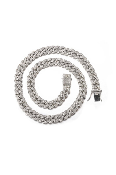 andrarose Hip Hop Cuban Chain Iced Stainless Steel Dama - Argintiu
