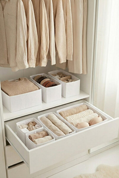 REKHOME 6-Piece Drawer Cabinet Organizer Storage Box Organizer Set White