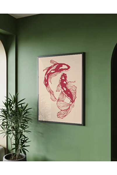 512 STORE Japon Estetik Modern Two Fish Denge Balık Tasarım Çerçevesiz Kuşe K...