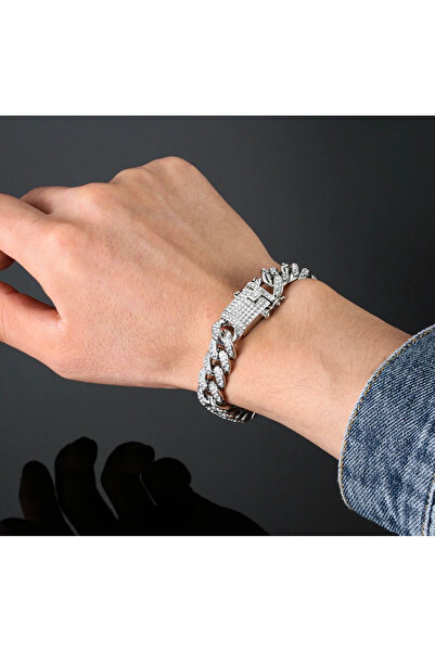 andrarose Hip Hop Cuban Bracelet Iced Stainless Steel Ladies - Silver