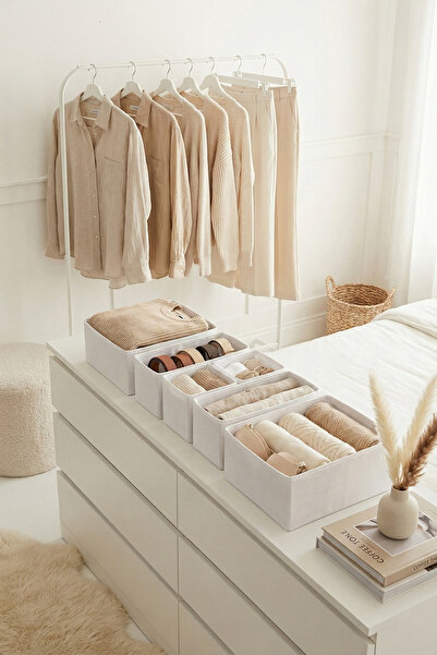 REKHOME 6-Piece Drawer Cabinet Organizer Storage Box Organizer Set White