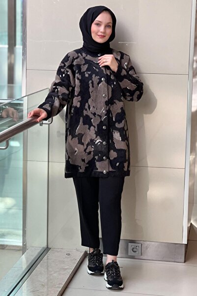 Nuss Angora Cardigan with Camouflage Pattern and Snap Buttons on the Front