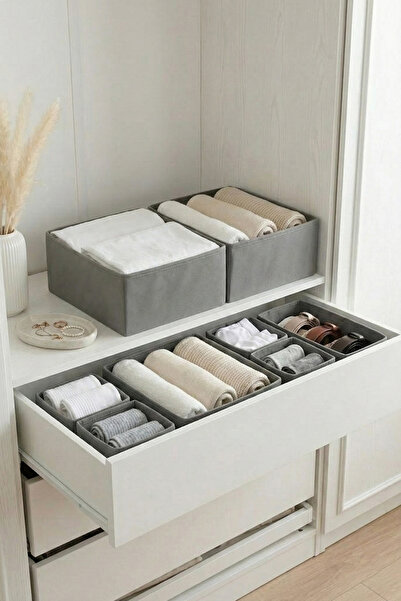 REKHOME 6-Piece Drawer Cabinet Organizer Storage Box Organizer Set Gray