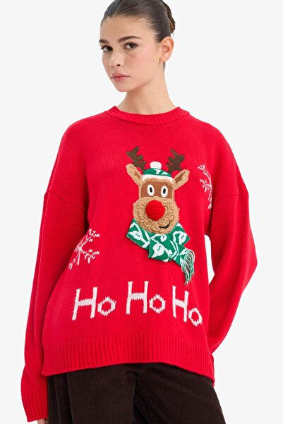 DeFacto New Year's Themed Regular Fit Crew Neck Knitwear Sweater F4370Ax25Cw