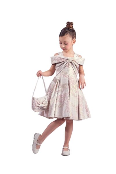 KATIA ✨ Kız Çocuk Abiye Elbise 6-10 Yaş – Fiyonk Detaylı Lüks Davet Elbisesi + Çanta Seti ✨