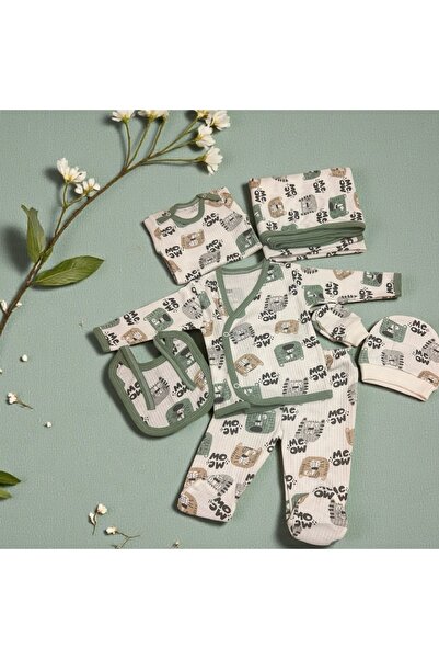 Akcan طقم أطفال حديثي الولادة منقوش عليه قطة/نمر قماش مجدّل