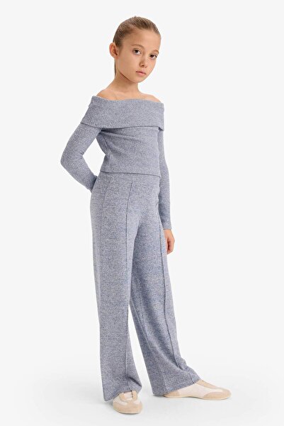 DeFacto Girl's 2-Piece Set Off-The-Shoulder Blouse Wide Loose-Leg Pants G5959A825Wn