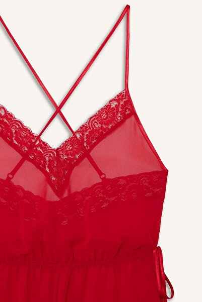 DeFacto Regular Fit V Neck Chiffon Suspender Jumpsuit Nightdress G1542Ax25Wn