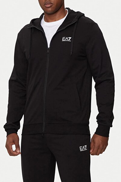 EA7 Men's Full Zip Hooded Sweatshirt - Black