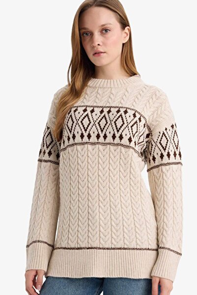 DeFacto Πλεκτό πουλόβερ με λαιμόκοψη κανονικής εφαρμογής G6341AX25WN