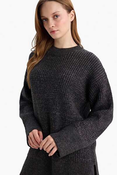 DeFacto Loose Fit Crew Neck Glitter Fabric Knitwear Sweater Tunic G3626Ax25Wn