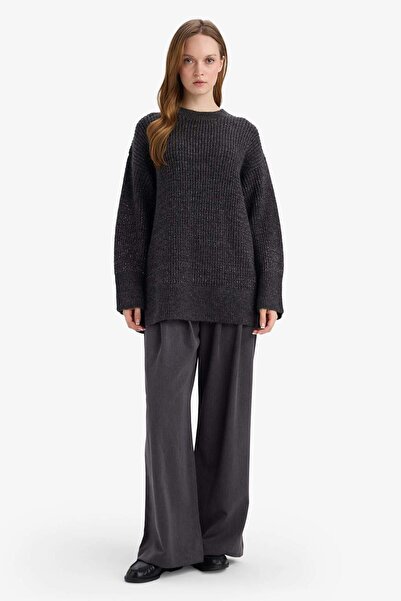 DeFacto Loose Fit Crew Neck Glitter Fabric Knitwear Sweater Tunic G3626Ax25Wn
