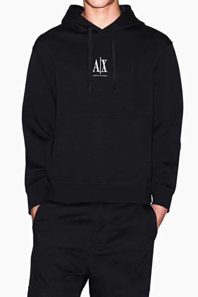 Armani Exchange Men's Comfortable Fit Hooded Kangaroo Pocket Sweatshirt - Black