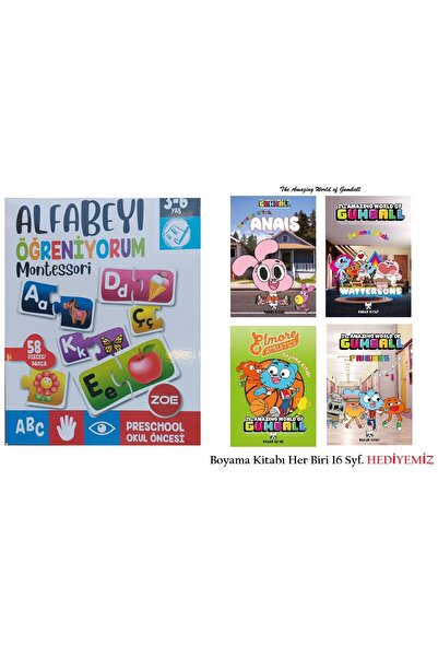 Ks Games Zoe 3-6 Yaş Okul Öncesi Alfabeyi Öğreniyorum (58 Parçalık) Kutulu Puzzle ve 4 Adet Boyama Kitabı