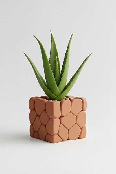 OEM Decorative flower pot with stone touch design, Terracotta Ember color