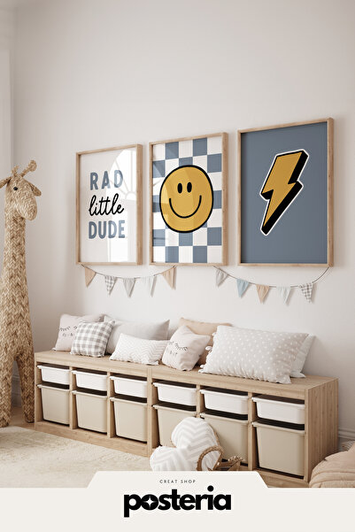 Posteria 3' Mutlu Küçük Ruh, Genç ve Çocuk Odası Tablosu, Beyaz Veya Doğal Ah...