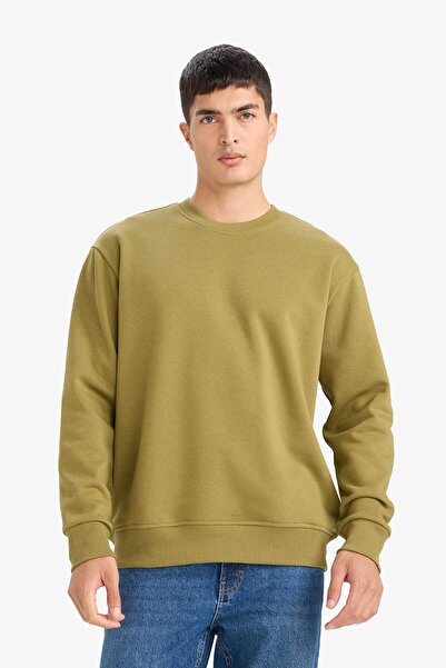 DeFacto Relax Fit Crew Neck Thick Inside Soft Furry Basic Plain Sweatshirt T5139Az25Au