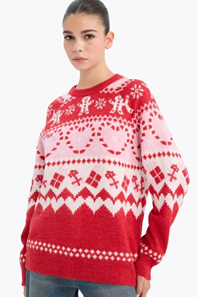DeFacto Christmas Themed Regular Fit Crew Neck Knitwear Sweater F6478Ax25Cw