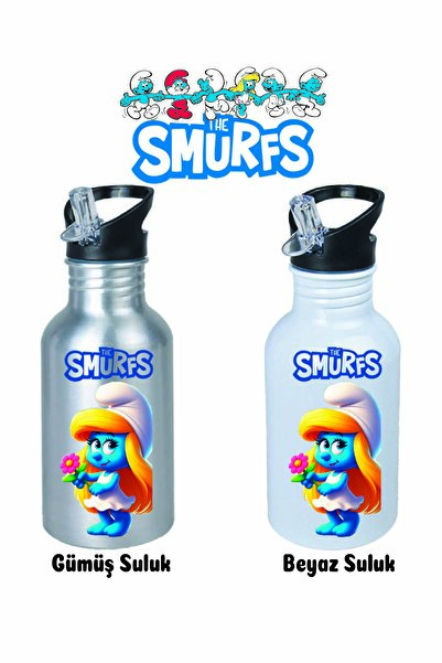 DKDZ SHOP Şirinlerrr Printed Metal Straw Drinker 600ml.