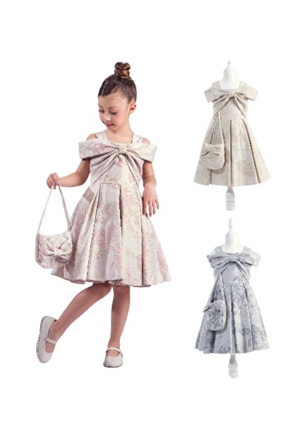 KATIA ✨ Kız Çocuk Abiye Elbise 6-10 Yaş – Fiyonk Detaylı Lüks Davet Elbisesi + Çanta Seti ✨