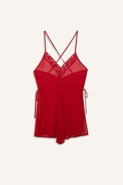 DeFacto Regular Fit V Neck Chiffon Suspender Jumpsuit Nightdress G1542Ax25Wn