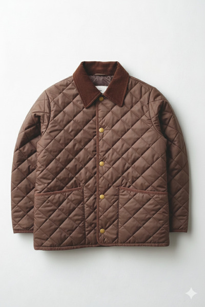 A&O Style Ανδρικό καπιτονέ παλτό καφέ ρυθμισμένης εφαρμογής υψηλής ποιότητας με κλείσιμο με κουμπωτά και λεπτομέρεια γιακά από γαμπαρντίνα