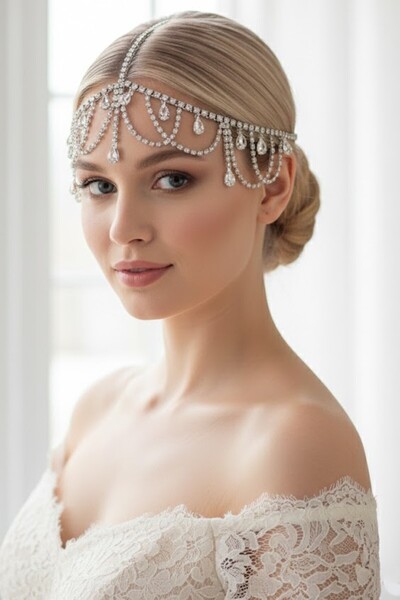 CAŞ DEKORASYON Silver Color Stone Forehead Hair Accessory