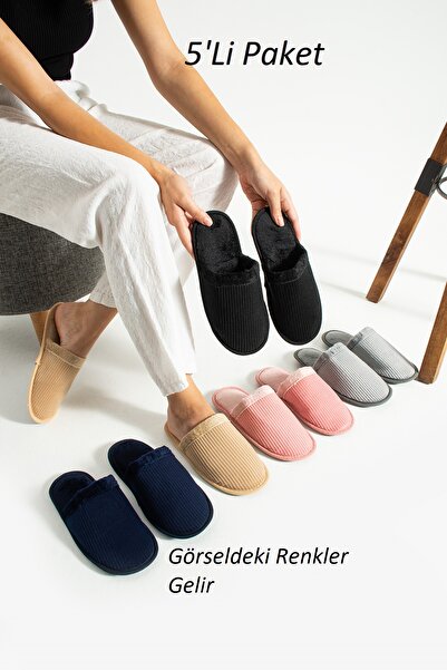 MODA BULVARI 5'Li Paket Kadın Terlik Kışlık Terlik Pelüş Kadife Ev Terliği He...