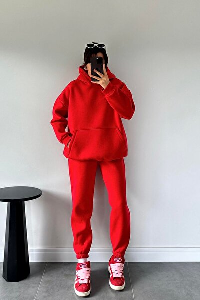 YAKAMEL Kadın Oversize Trend Model Kanguru Cep Kapşonlu Sweatshirt Eşofman Ta...