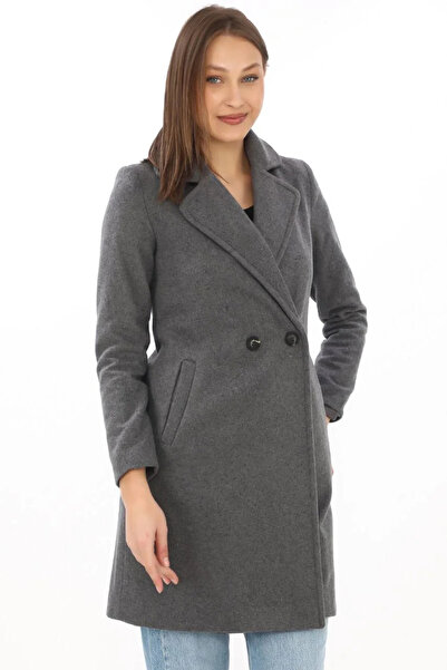 hibiscus Women's Cashmere Coat – Black Woolen Woven, Double-Breasted Collars, Lined, with Pockets, Belted Long Length, Suitable for Hijab