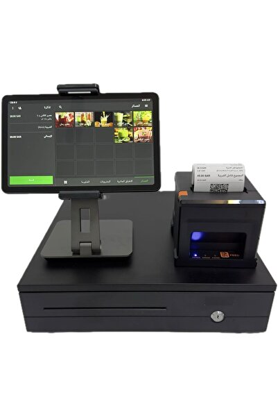 Generic Integrated POS system with thermal printer, cash drawer and 11-inch display stand, USB, Black