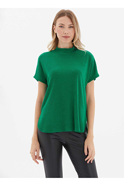 Selen Balıkçı Yaka Düz Yeşil Kadın Bluz 25KSL8250