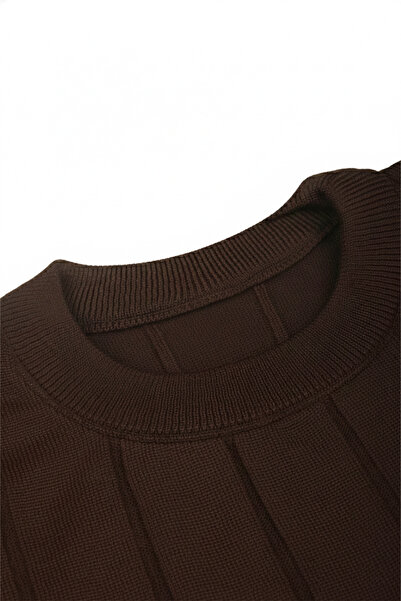 DeepSEA Kahve Dar Kesim Stretch Fabric Men's Knitwear Sweater – Crew Neck Stylish Design 2605433
