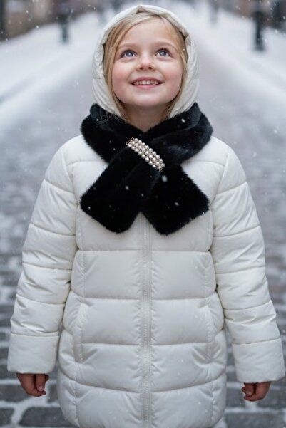 CAŞ DEKORASYON Black Color Pearl Plush Children's Scarf