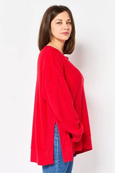 aerie Women Crew Neck Embroidered Long Sleeve Sweatshirt, Red