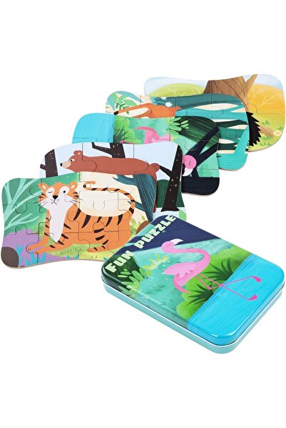 Bukela Flamingo Puzzles 5-in-1 Jigsaw with Iron Box Storage, Gifts for 3-6 Year Olds