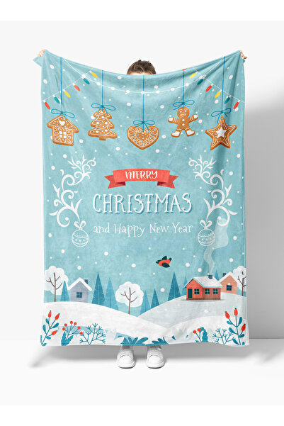Home New Year Merry Chrismas Patterned 3D Digital Printed Fleece Tv Blanket Xmas