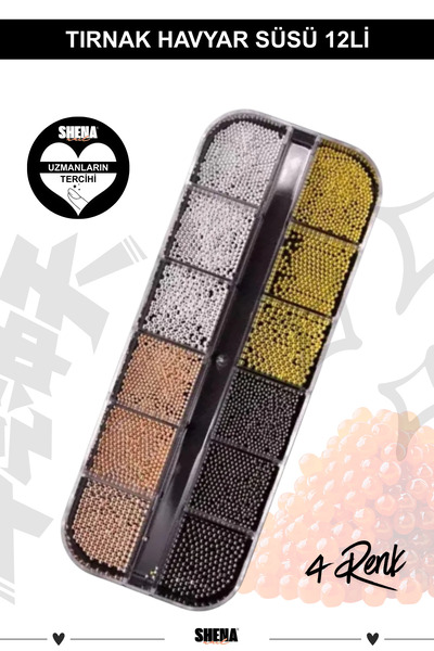 Shena Havyar Tırnak Süsü 12li - 4 Farklı Renk Boncuk Nail Art Tırnak Taşı