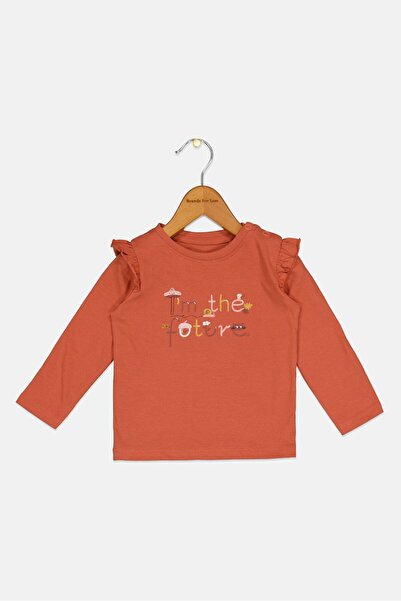 Sinsay تي شيرت جرافيكي بأكمام طويلة للفتيات الصغيرات، لون صدئ