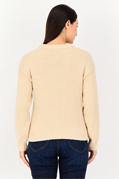 French Connection Women Round Neck Knitted Sweater, Beige