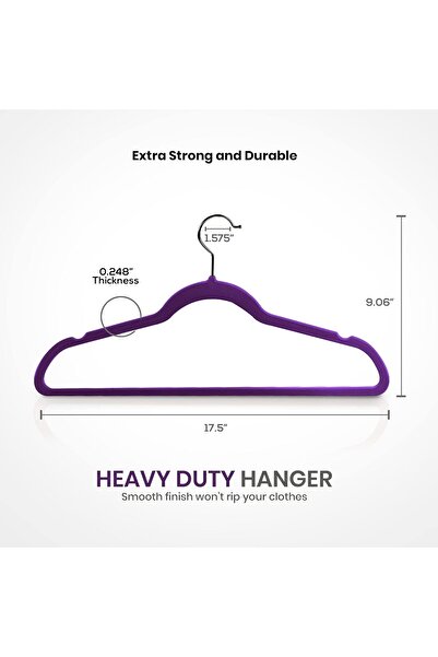 Bukela 50pcs Flocking Clothes Hangers Non Slip Clothes Drying Rack (Purple)