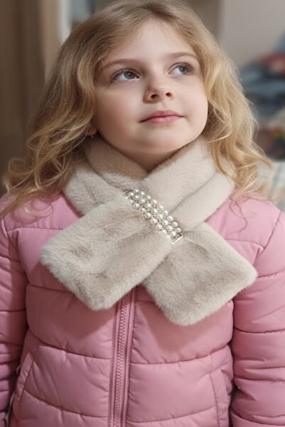 CAŞ DEKORASYON Beige Color Pearl Plush Children's Scarf