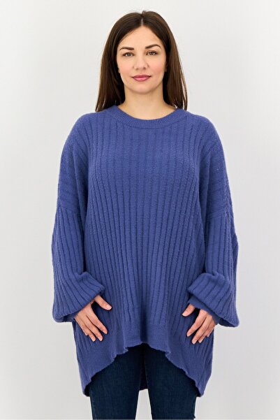 aerie Women Crew Neck Ribbed Long Sleeve Sweater, Blue