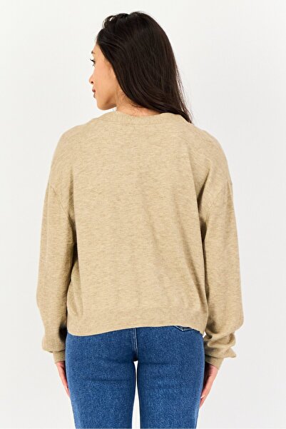 French Connection Women V Neck Knitted Cardigan, Tan