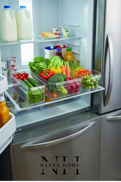 NAKRA HOME مجموعة من 3 منظمات شفافة للخزانة والثلاجة - سلة تنظيم للمطبخ والحمام