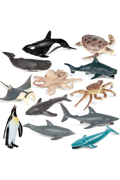 Bukela 12Pack Sea Animal Figures Cake Topper, Ocean Creature Figurine Shark Whale