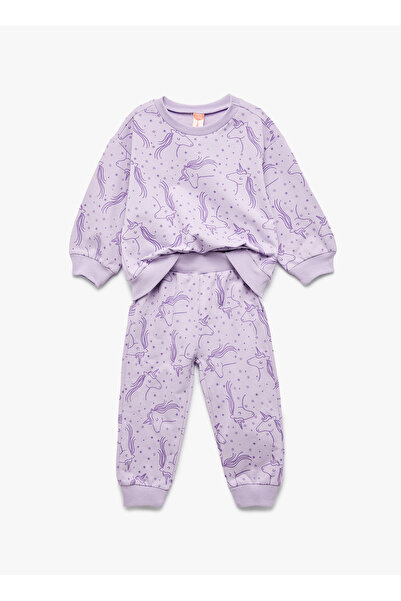 Koton Desenli Lila Bebek Eşofman Takımı 6WMG10122AK-A