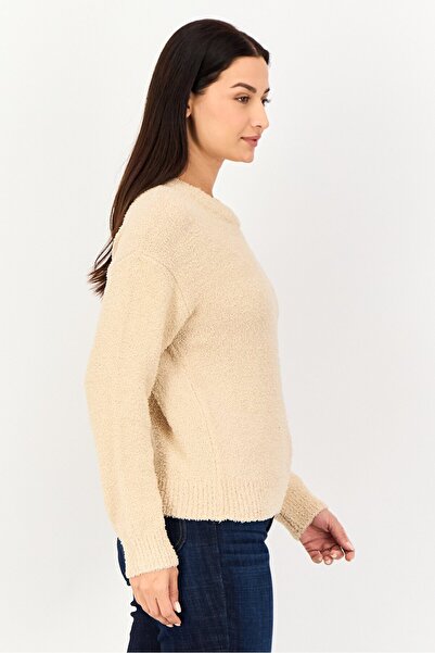 French Connection Women Round Neck Knitted Sweater, Beige