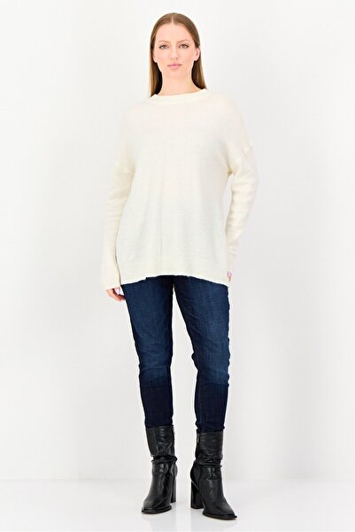 French Connection Women Ribbed Neck Plain Sweater, Off White